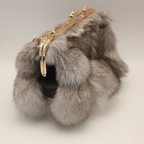 Neiman Marcus Gray Fox Fur Print Clutch Bag - Picture 4 of 5